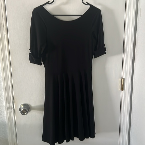 Express black dress Size 6. Scoop back and gold button on rolled sleeves. - Picture 2 of 6